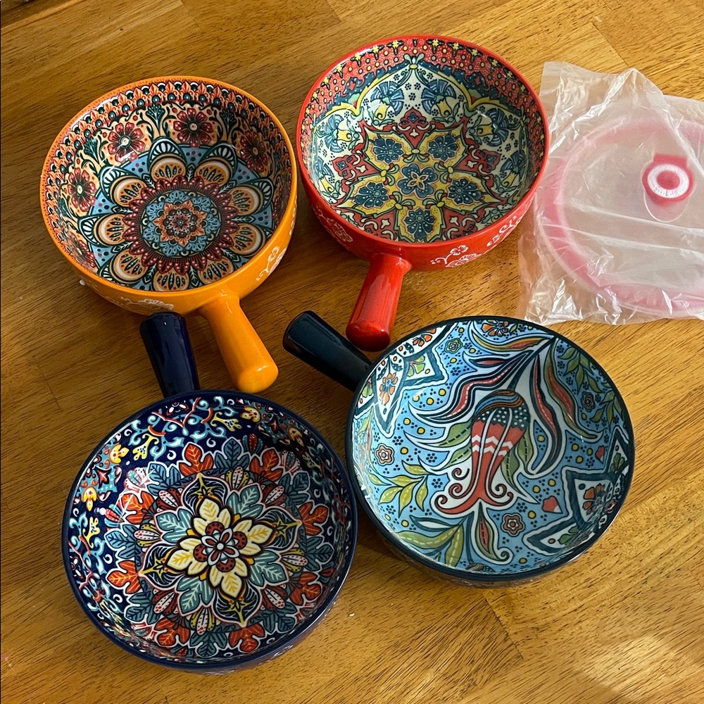 Colorful Ceramic Soup Bowls with Handles